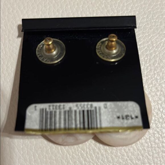 Napier Signed Gold and Cream Disc Earrings with Ornate Design - Picture 4 of 5